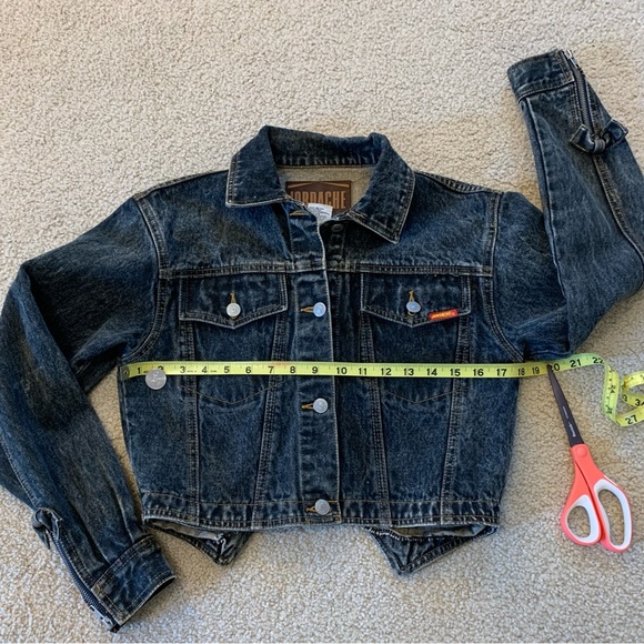 Vintage Jordache Women's Dark Wash Cropped Denim Jacket with Bows and Zippers - Picture 3 of 8